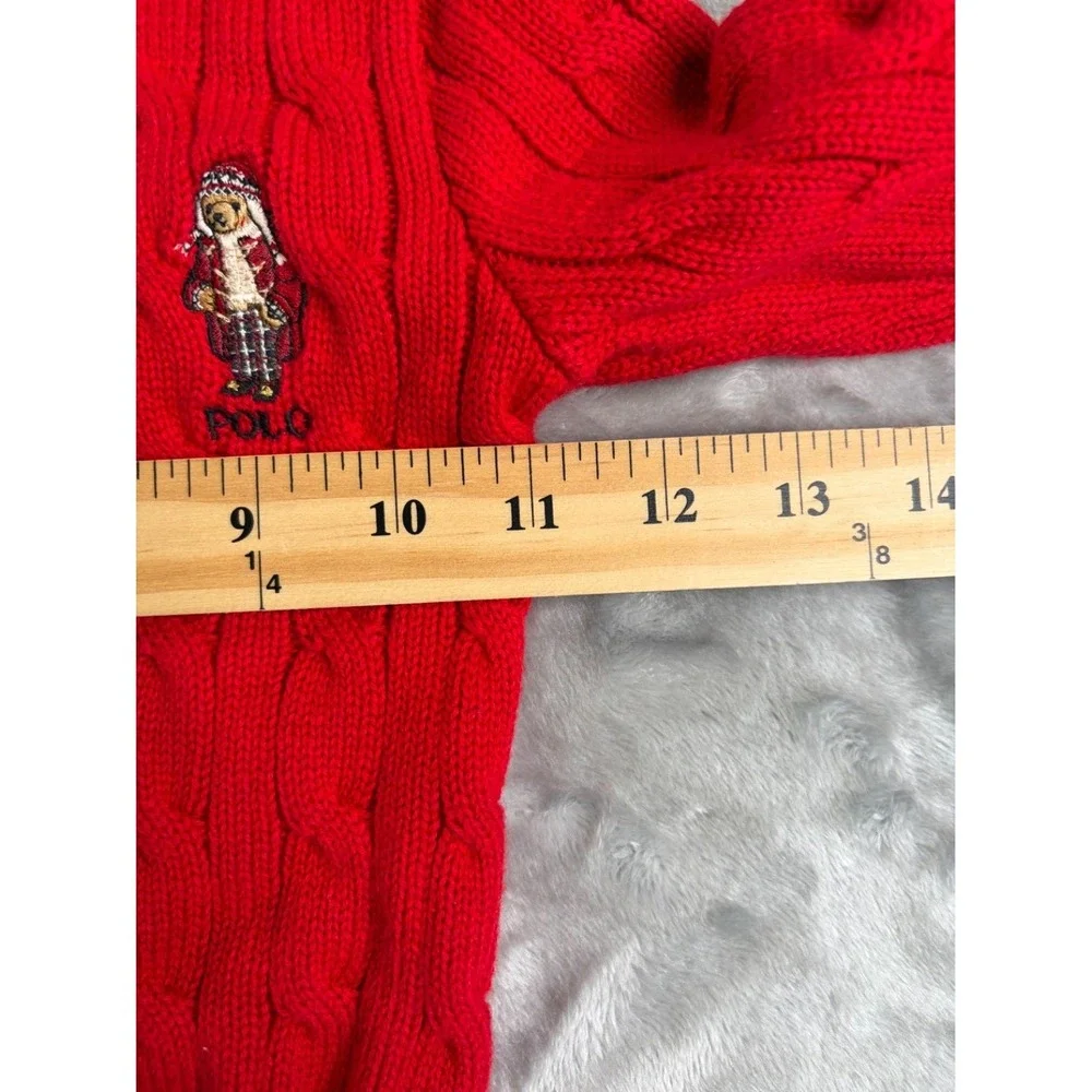 Ralph Lauren Polo Bear Red Cable Knit Sweater Toddler Boys Size 24M Button